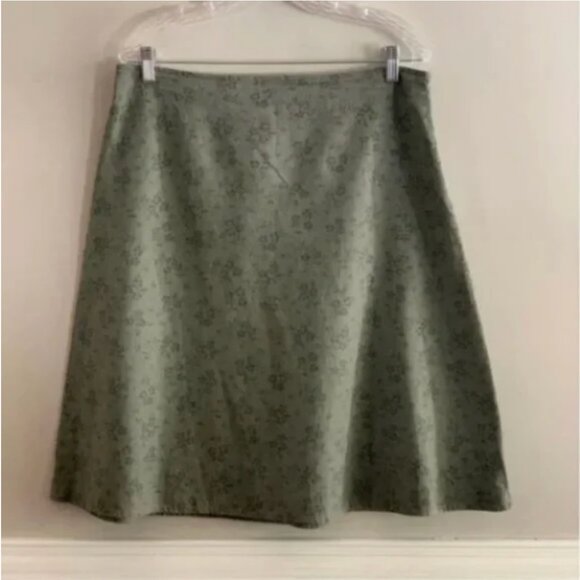 Eddie Bauer A Line Linen Blend Floral Print Olive Colored Skirt Size 12 - Picture 2 of 5